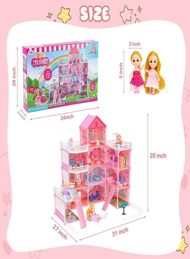 Daji Princess Doll Houses,Dollhouse with 4-Story 11 Rooms,Doll House Playset with 2 Dolls 2 Pet,Playhouse Accessories and Furniture,Play Houses for Girls Ages 3 4 5 6 7 8 9 10 Year Old Toy Gift - Image 2